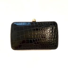 [TORY BURCH] Black Embossed Patent Box Clutch